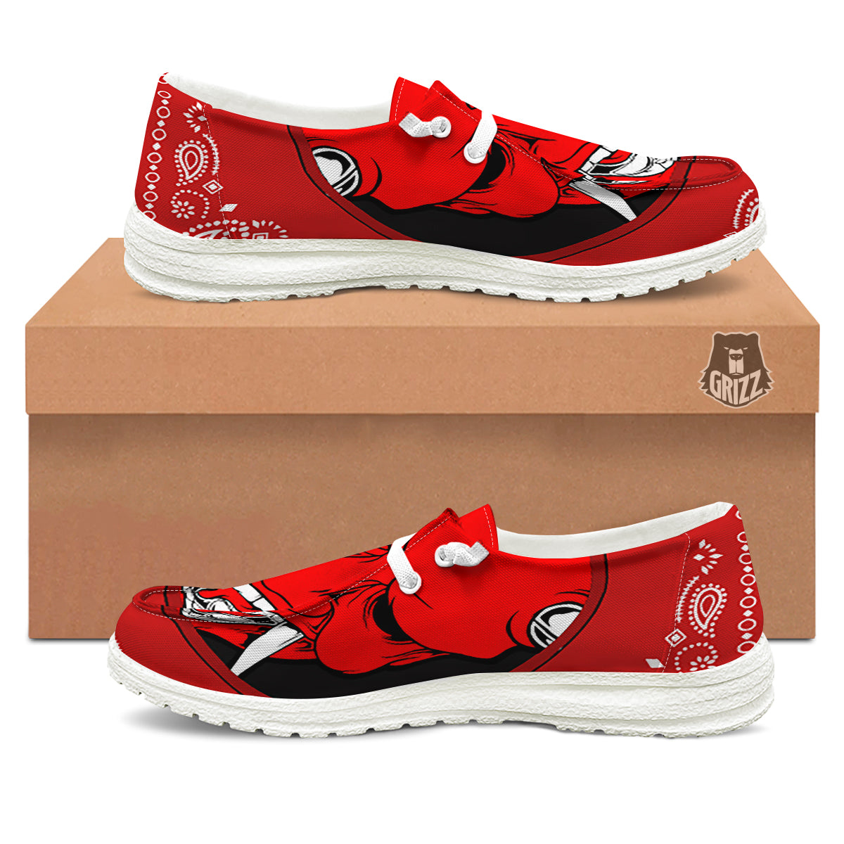 Bandana Red Hannya Demon Print White Loafers-grizzshop