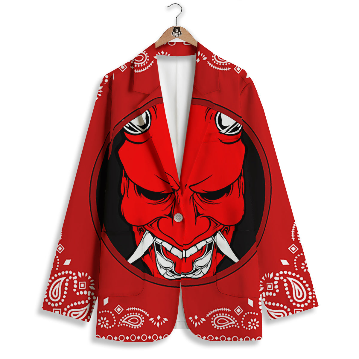 Bandana Red Hannya Demon Print Women's Blazer-grizzshop