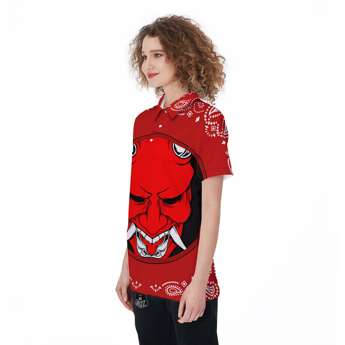 Bandana Red Hannya Demon Print Women's Golf Shirts-grizzshop