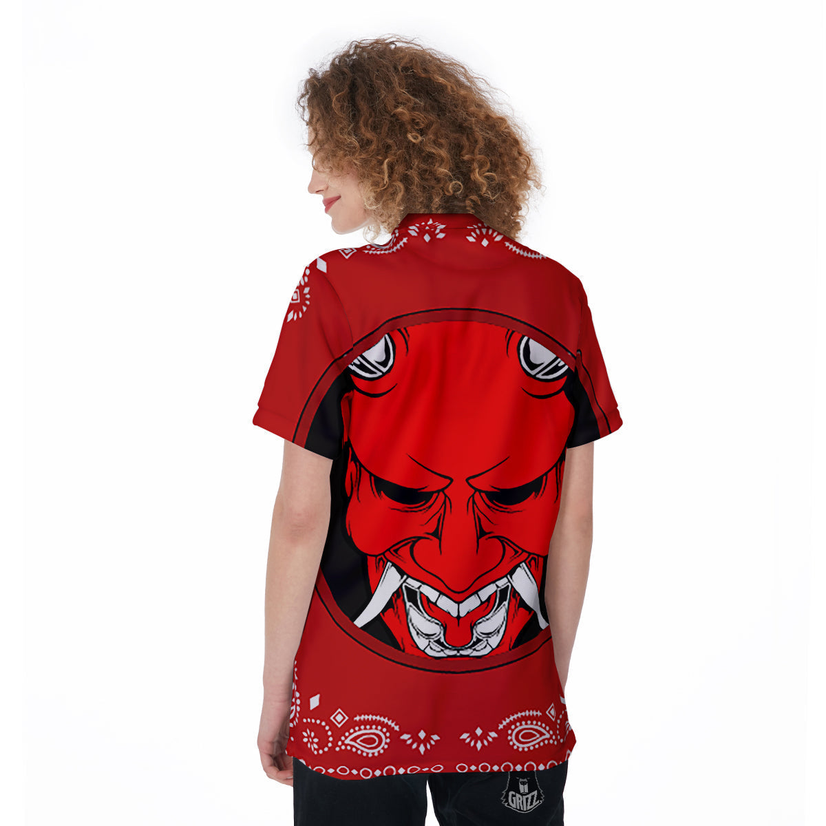 Bandana Red Hannya Demon Print Women's Golf Shirts-grizzshop