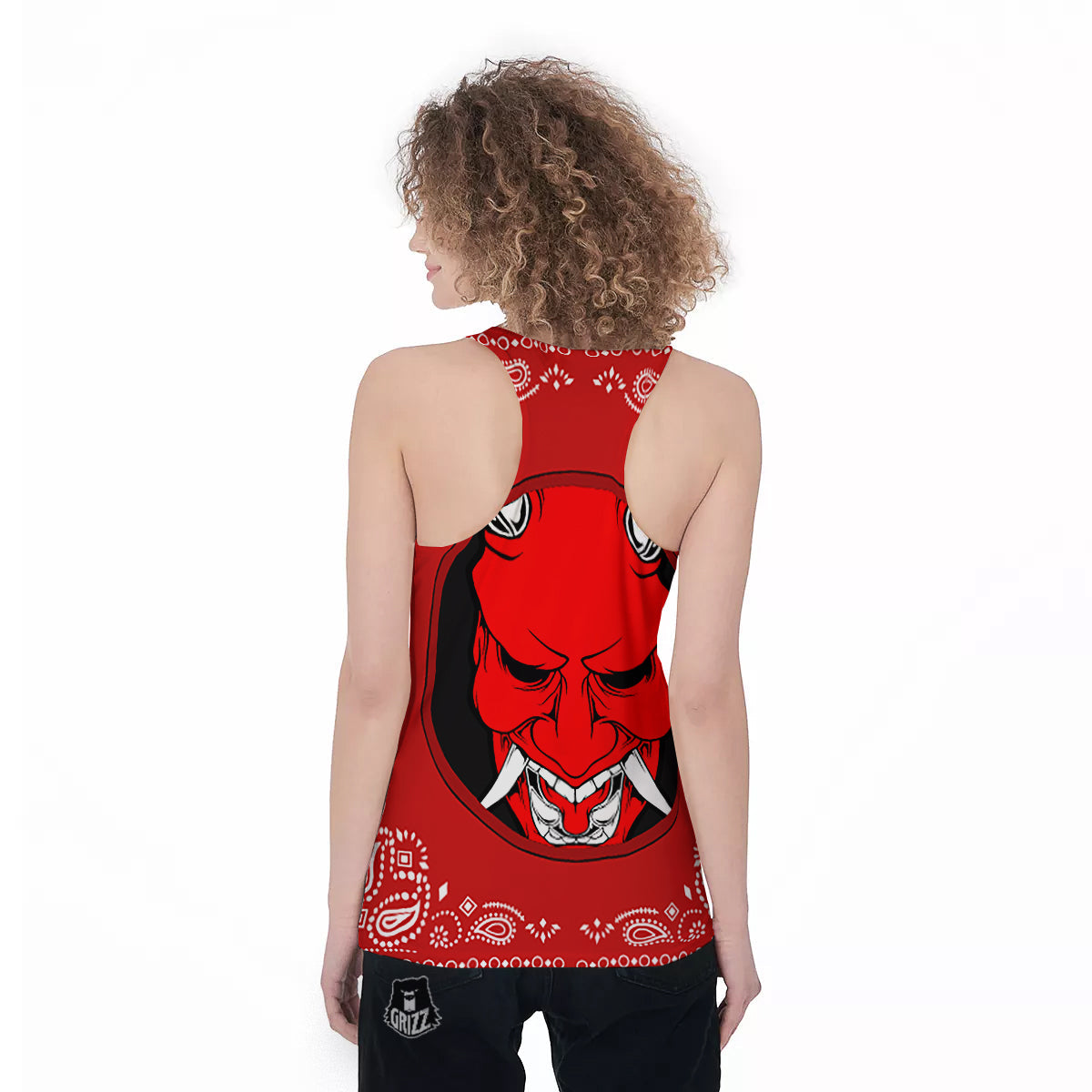 Bandana Red Hannya Demon Print Women's Racerback Tank Top-grizzshop