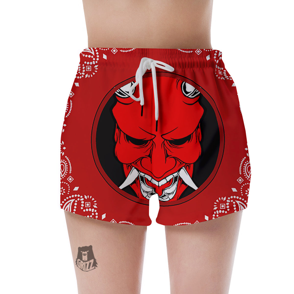 Bandana Red Hannya Demon Print Women's Shorts-grizzshop