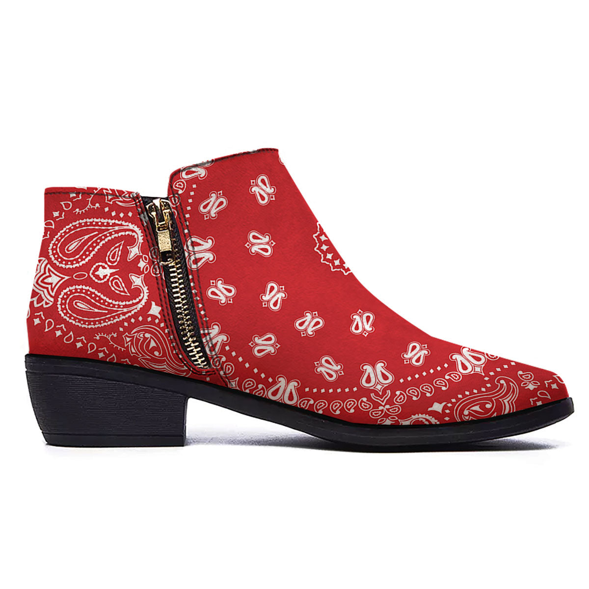 Bandana Red Paisley Print Ankle Boots-grizzshop