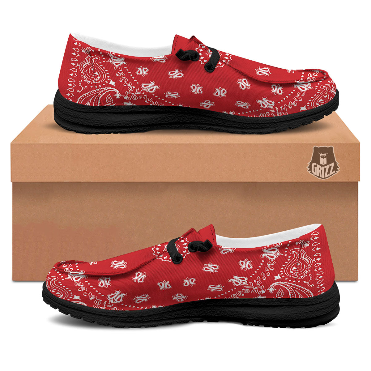 Bandana Red Paisley Print Black Loafers-grizzshop