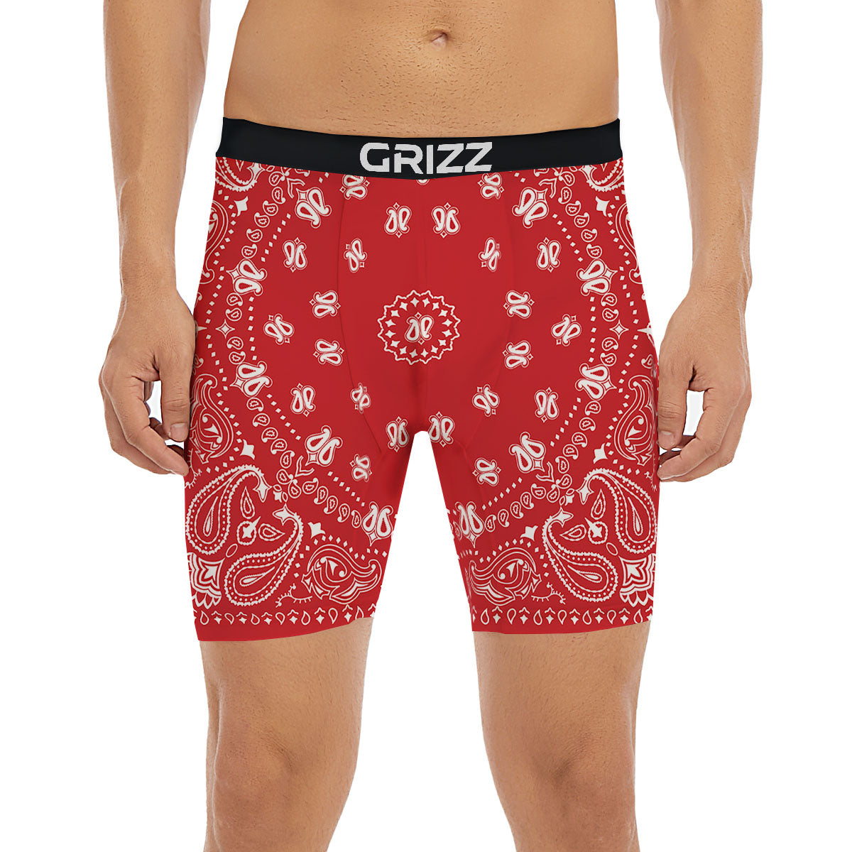 Bandana Red Paisley Print Boxer Briefs-grizzshop
