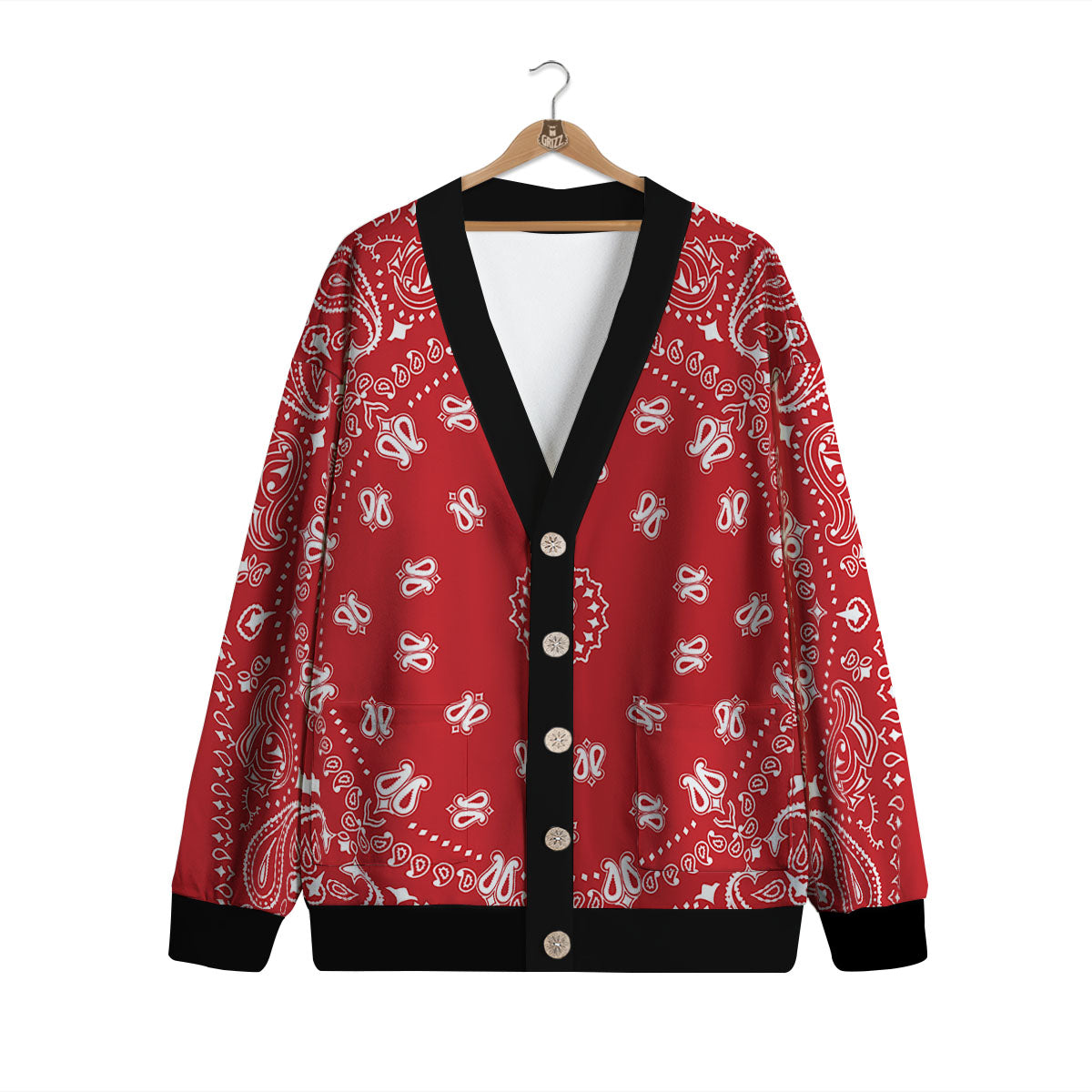 Bandana Red Paisley Print Cardigan-grizzshop