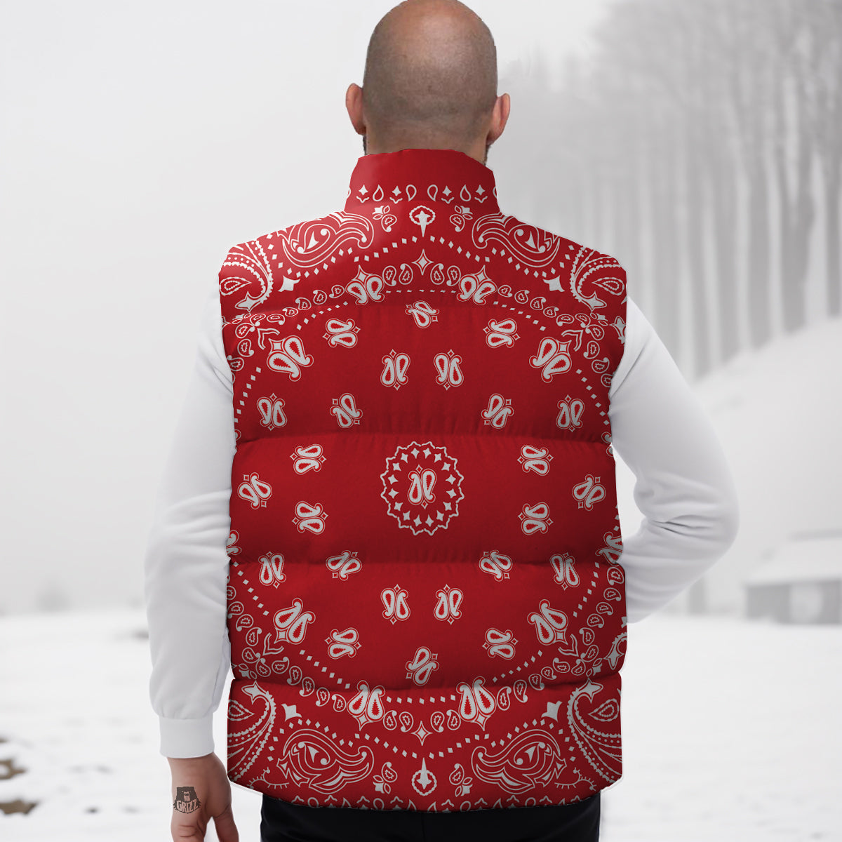 Bandana Red Paisley Print Down Vest