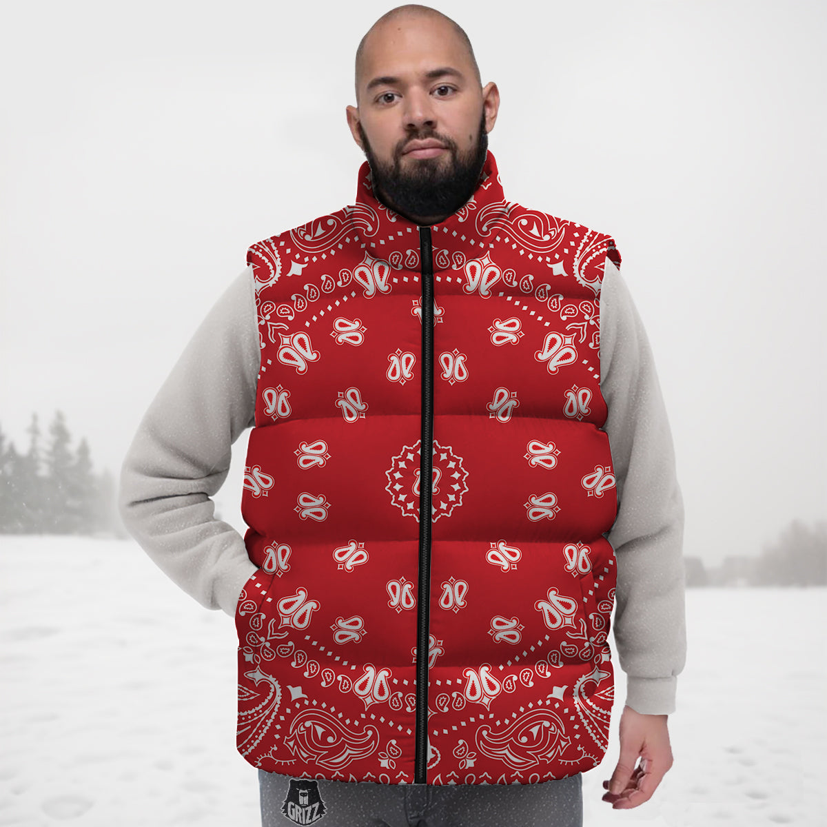 Bandana Red Paisley Print Down Vest