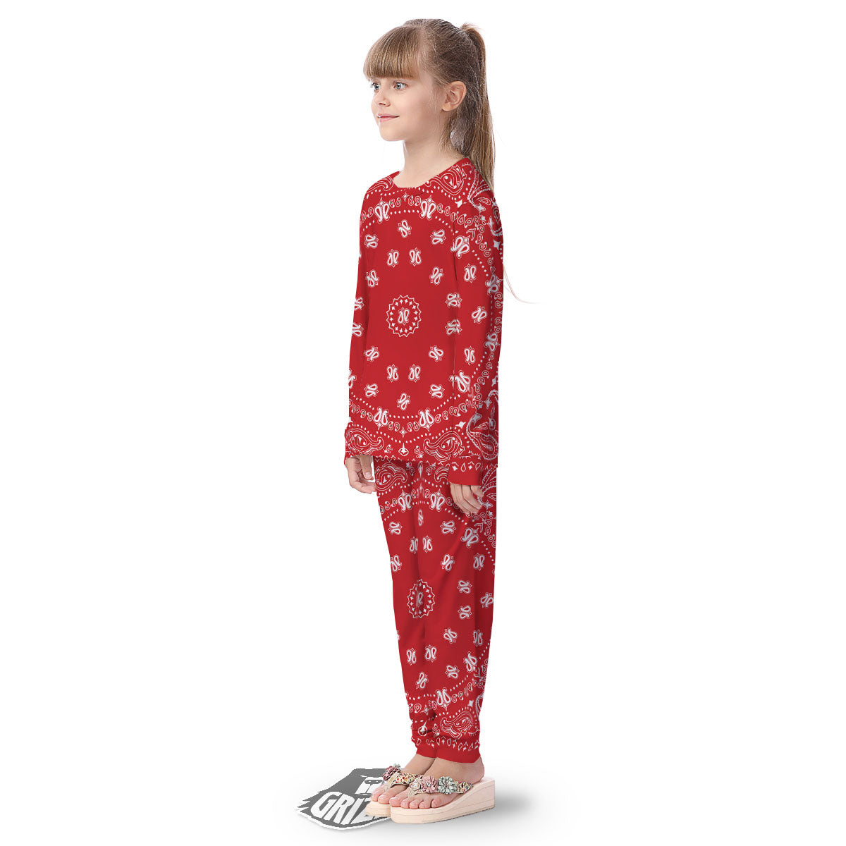 Bandana Red Paisley Print Kid's Pajamas-grizzshop