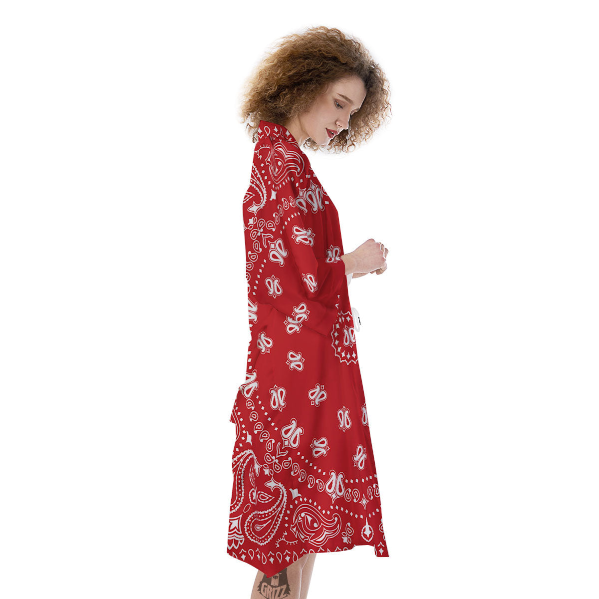 Bandana Red Paisley Print Kimono-grizzshop
