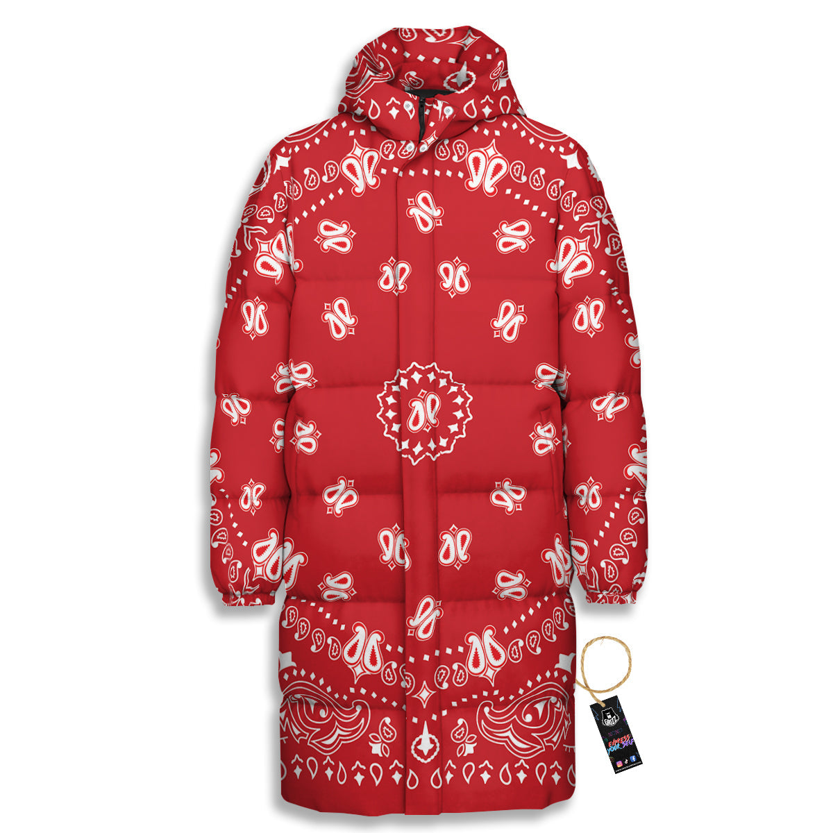 Bandana Red Paisley Print Long Down Jacket-grizzshop