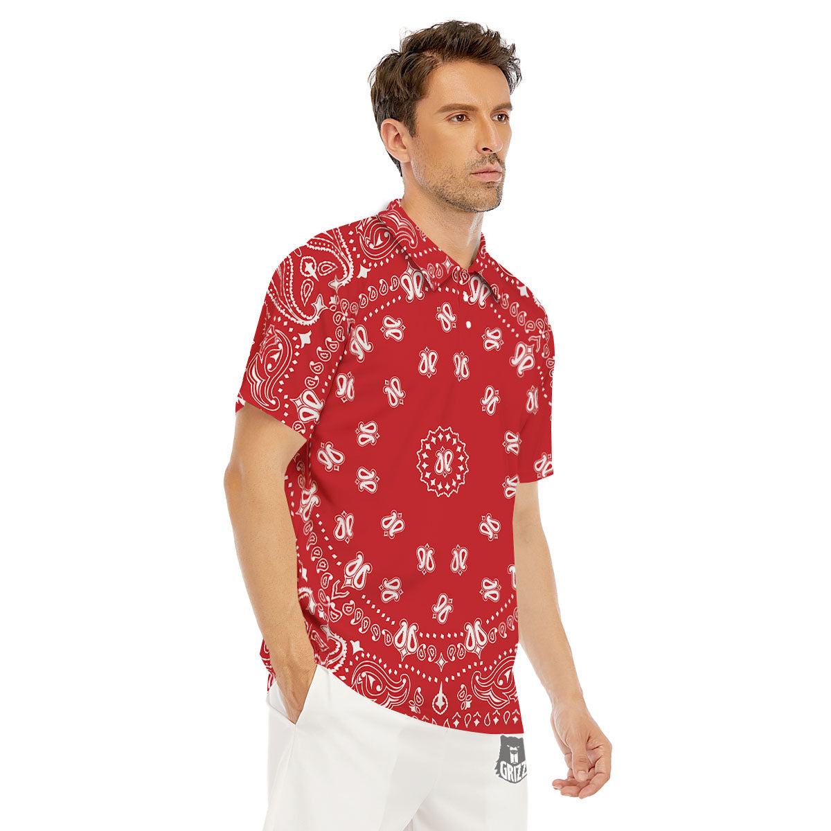 Bandana Red Paisley Print Men's Golf Shirts-grizzshop