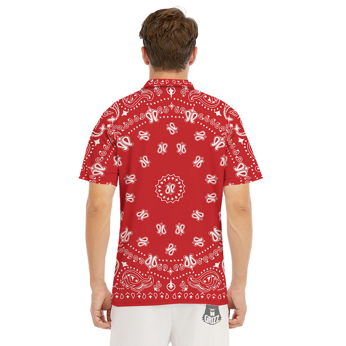 Bandana Red Paisley Print Men's Golf Shirts-grizzshop