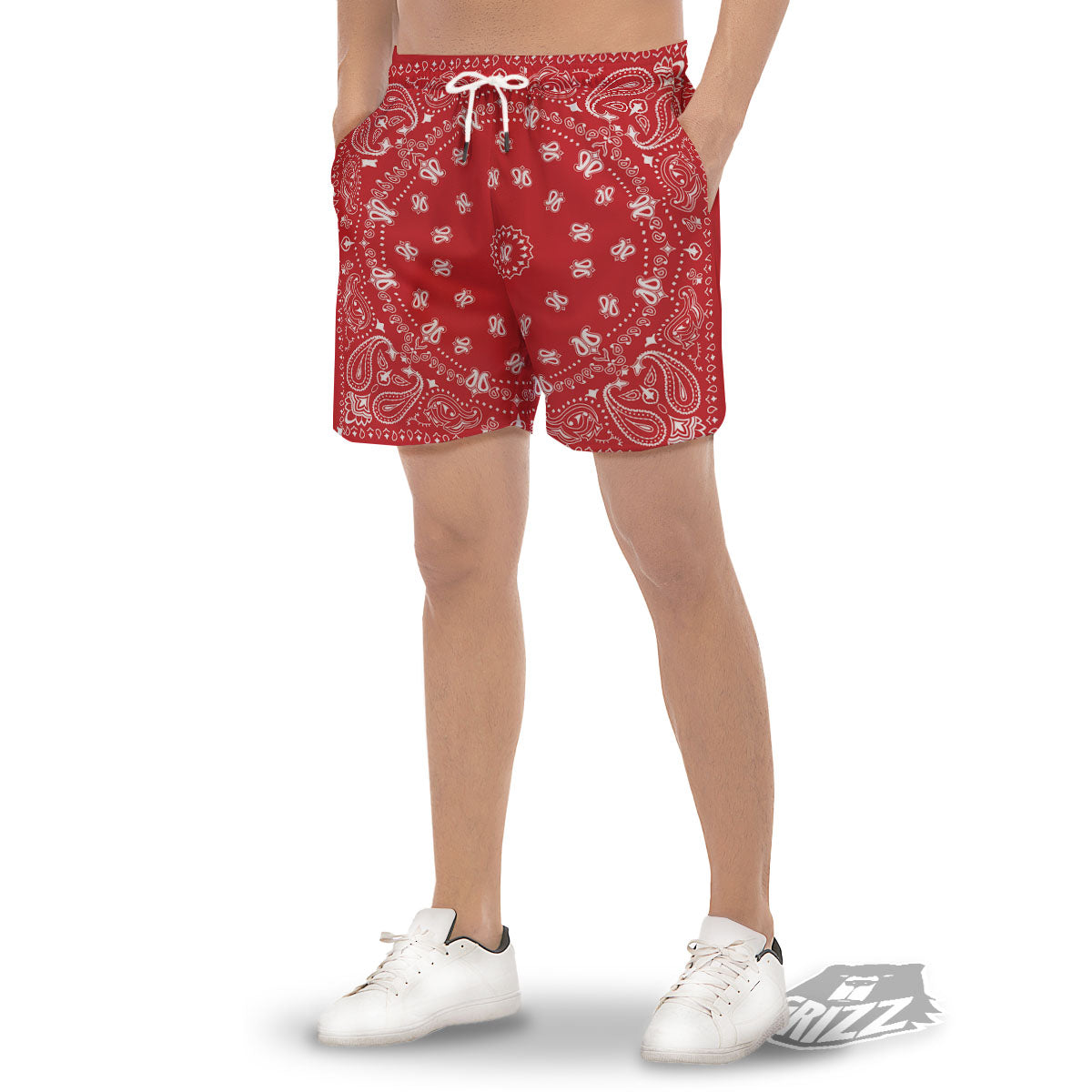 Bandana Red Paisley Print Men's Gym Shorts-grizzshop