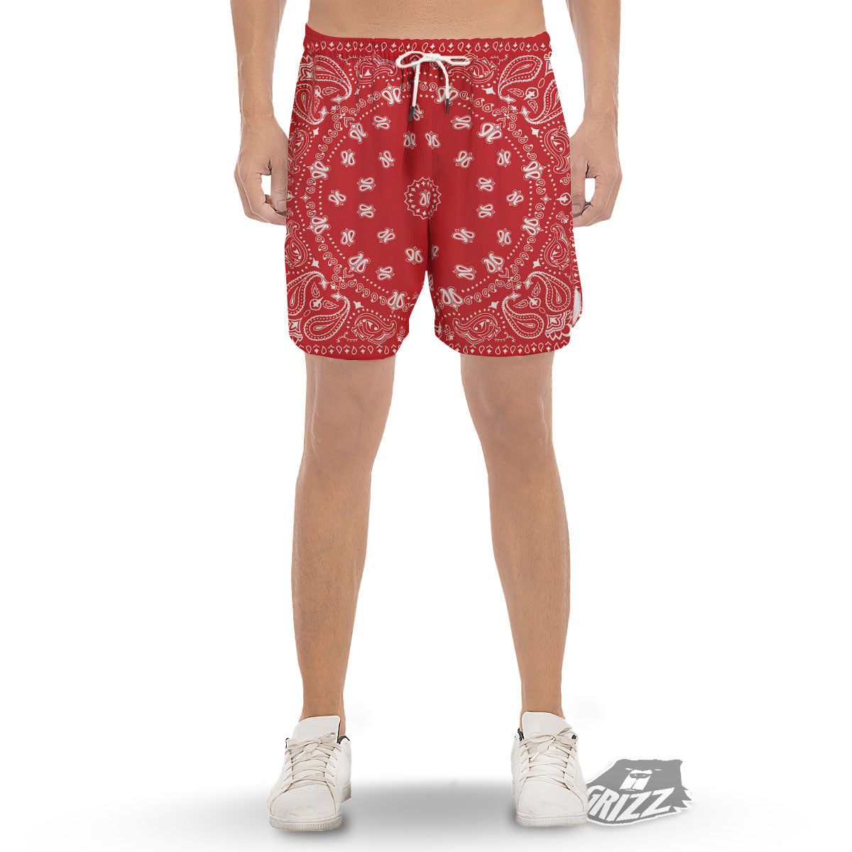 Bandana Red Paisley Print Men's Gym Shorts-grizzshop