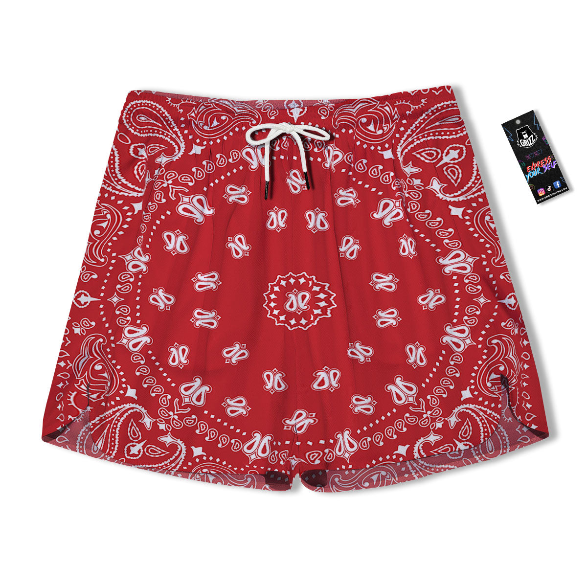 Bandana Red Paisley Print Men's Running Shorts-grizzshop