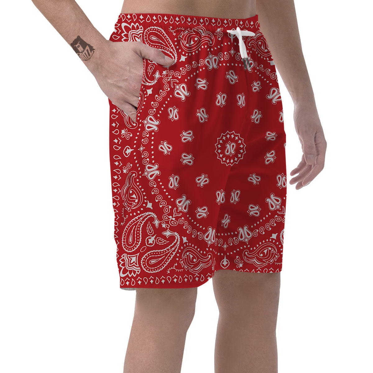Bandana Red Paisley Print Men's Shorts-grizzshop