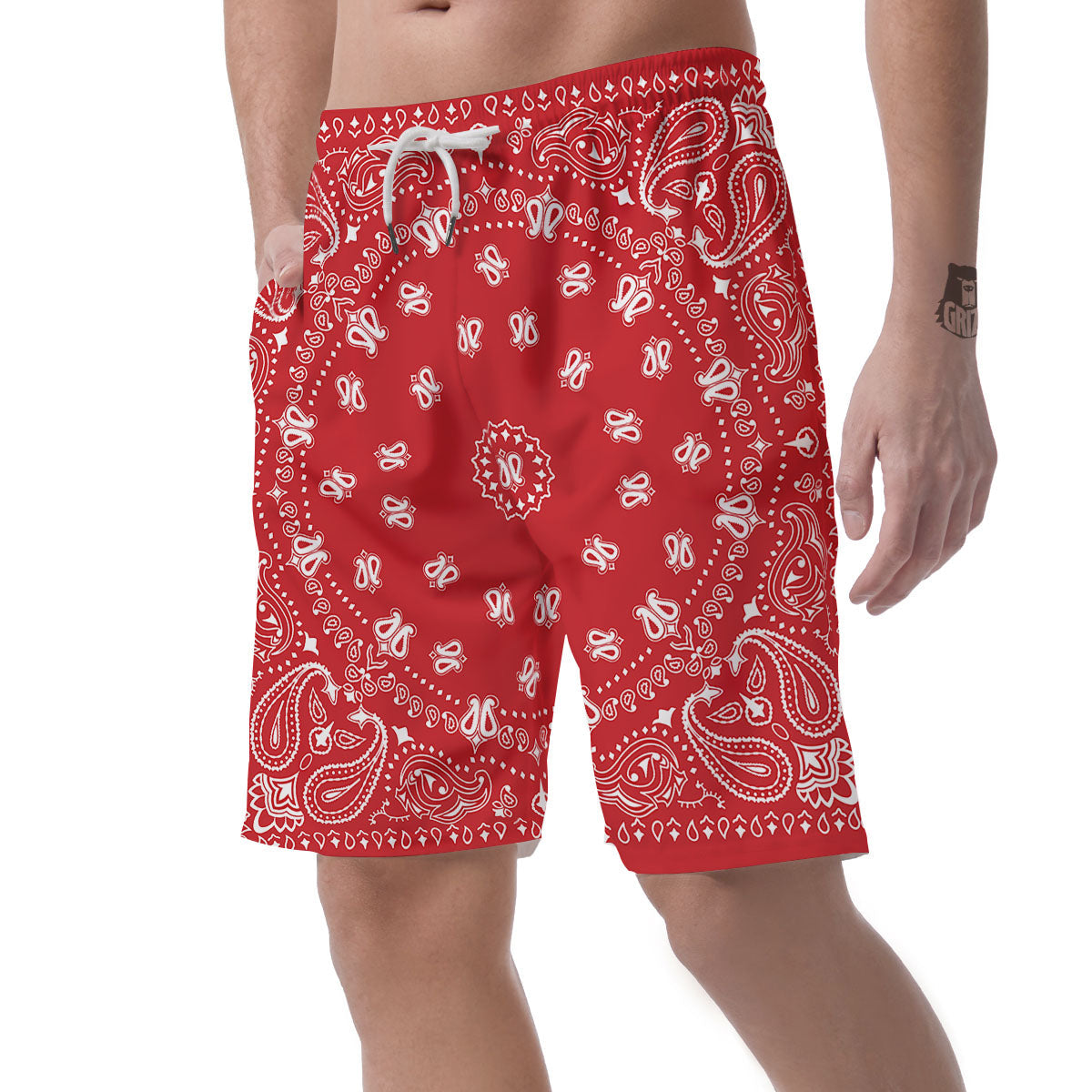 Bandana Red Paisley Print Men's Shorts-grizzshop