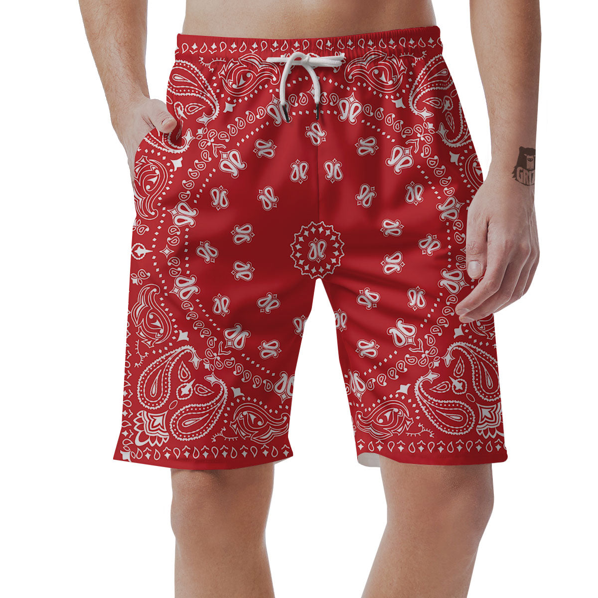 Bandana Red Paisley Print Men's Shorts-grizzshop