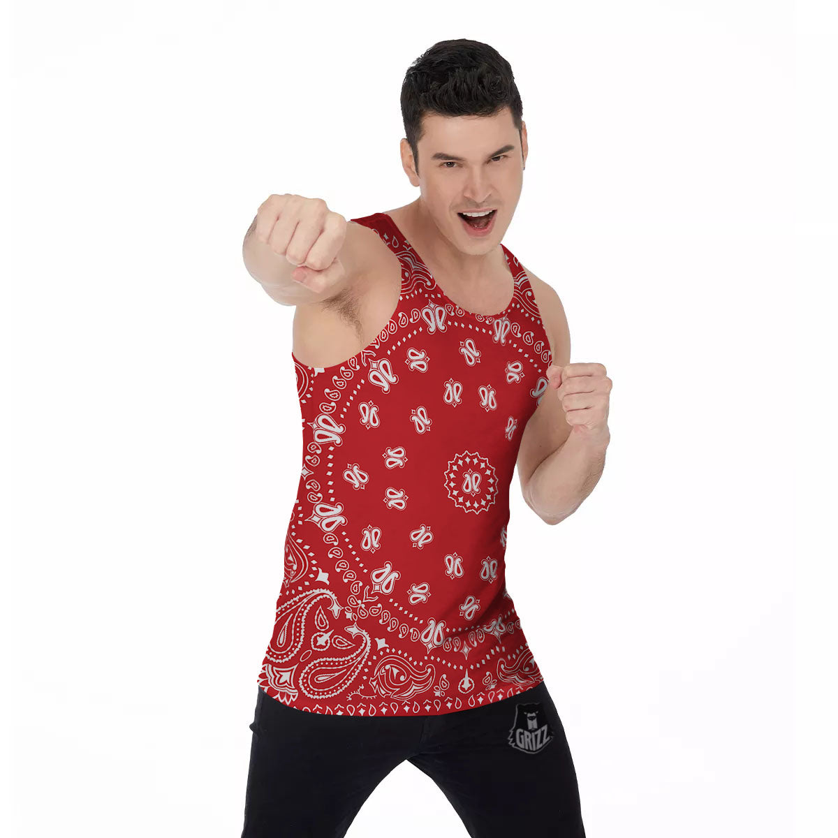 Bandana Red Paisley Print Men's Tank Top-grizzshop