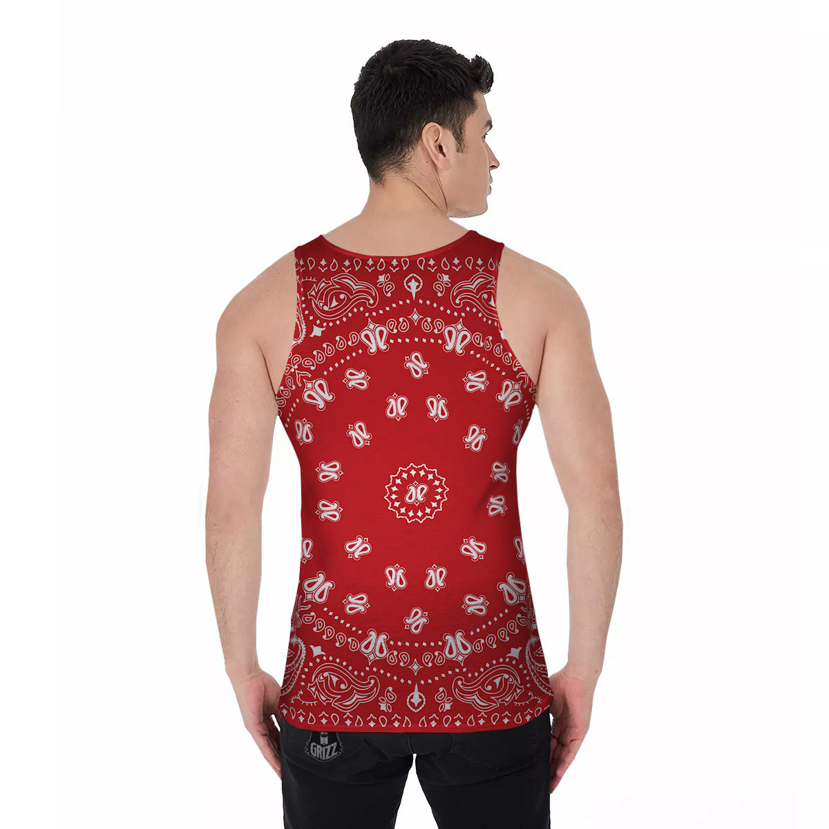 Bandana Red Paisley Print Men's Tank Top-grizzshop