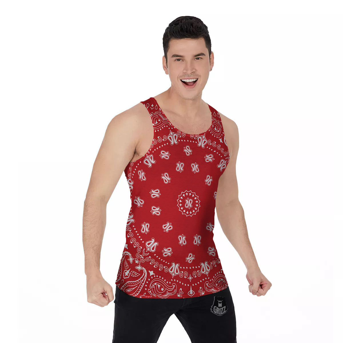 Bandana Red Paisley Print Men's Tank Top-grizzshop