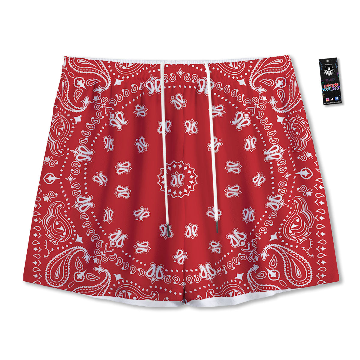 Bandana Red Paisley Print Mesh Shorts