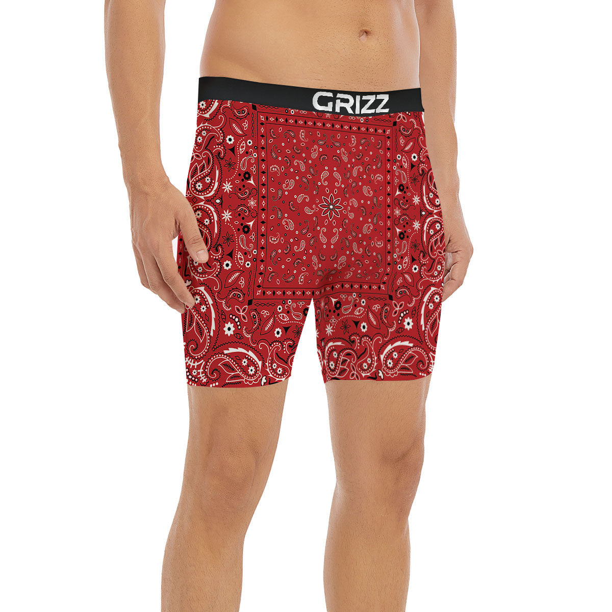 Bandana Red Paisley Print Pattern Boxer Briefs-grizzshop