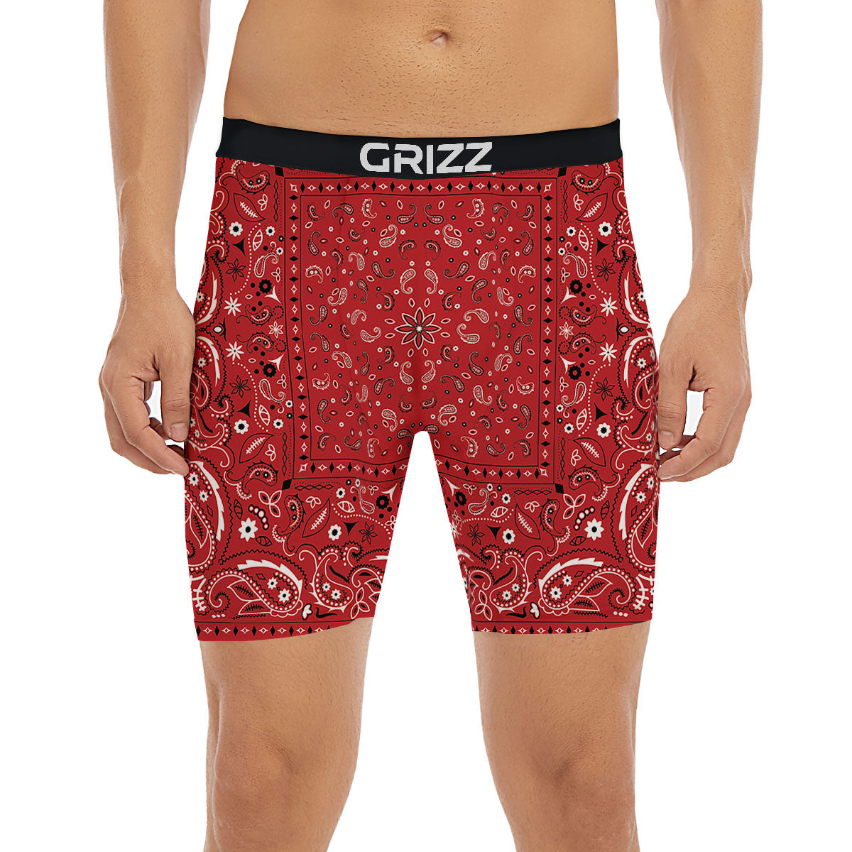 Bandana Red Paisley Print Pattern Boxer Briefs-grizzshop