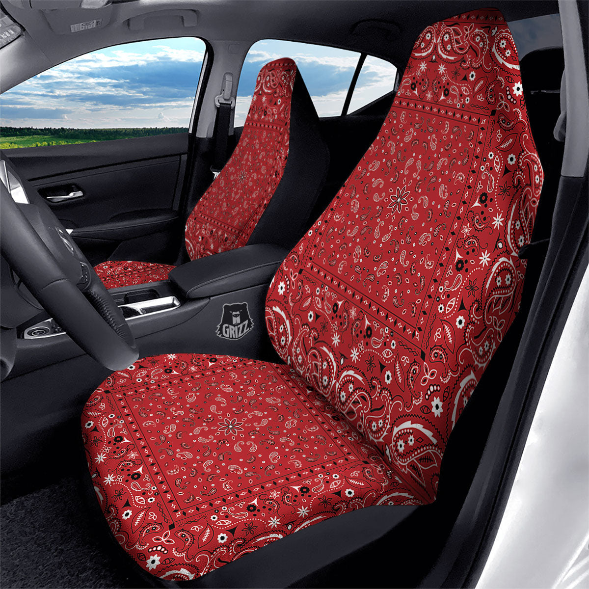 Bandana Red Paisley Print Pattern Car Seat Covers-grizzshop