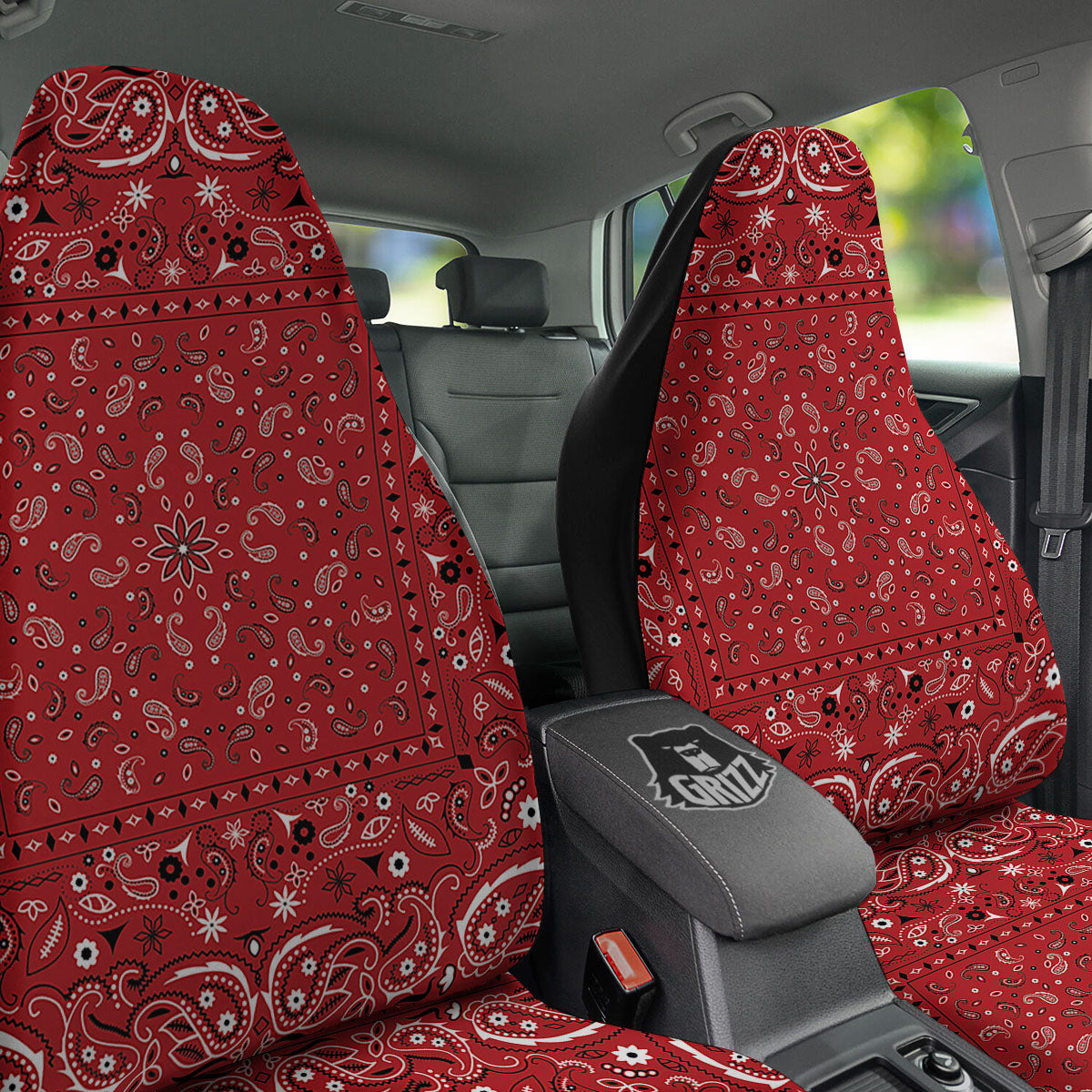 Bandana Red Paisley Print Pattern Car Seat Covers-grizzshop