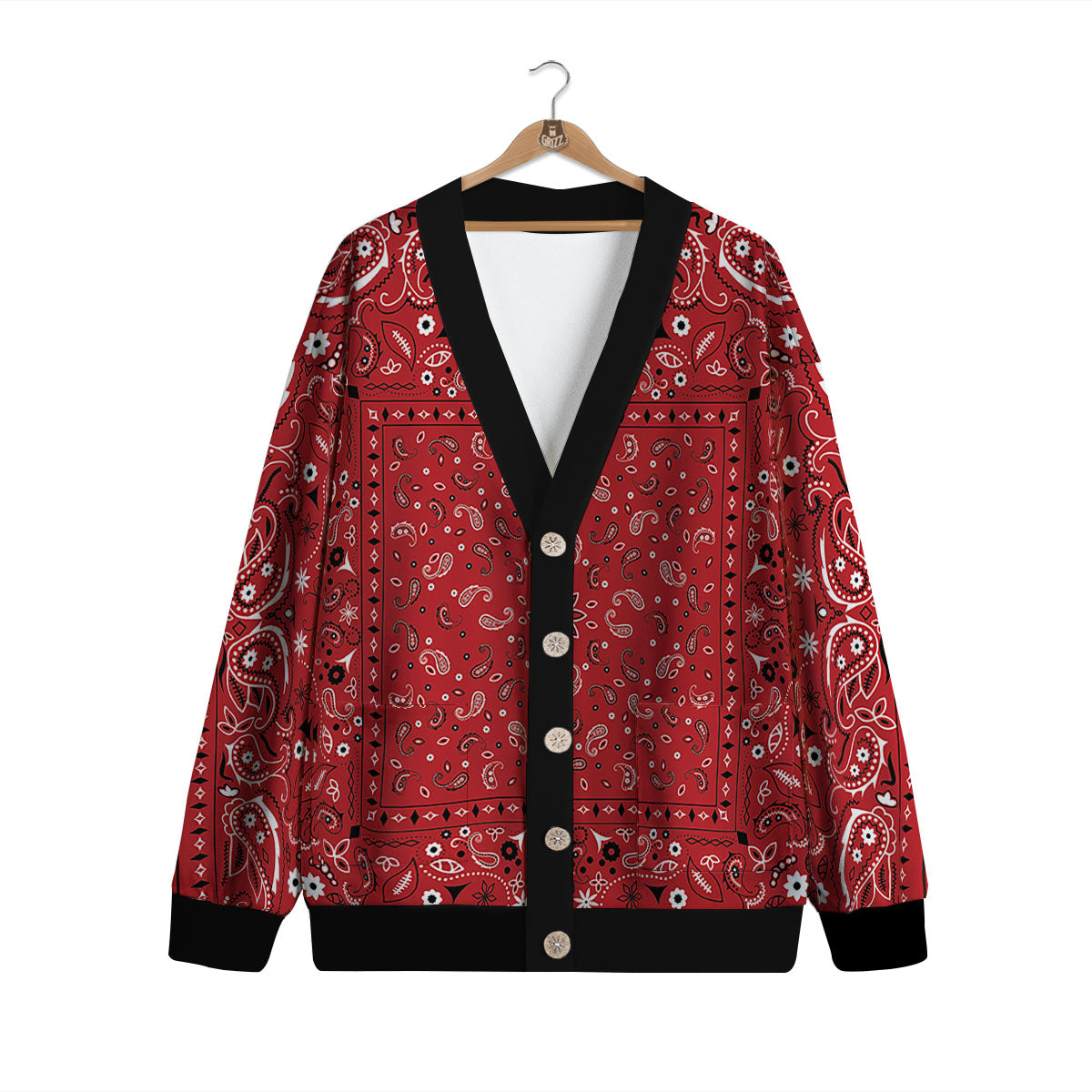 Bandana Red Paisley Print Pattern Cardigan-grizzshop