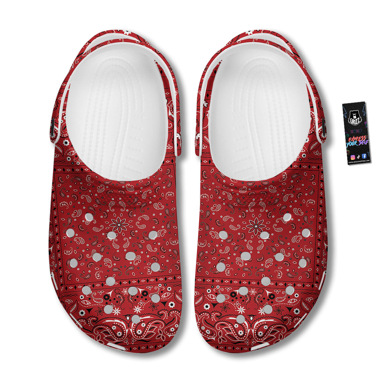 Bandana Red Paisley Print Pattern Clog-grizzshop