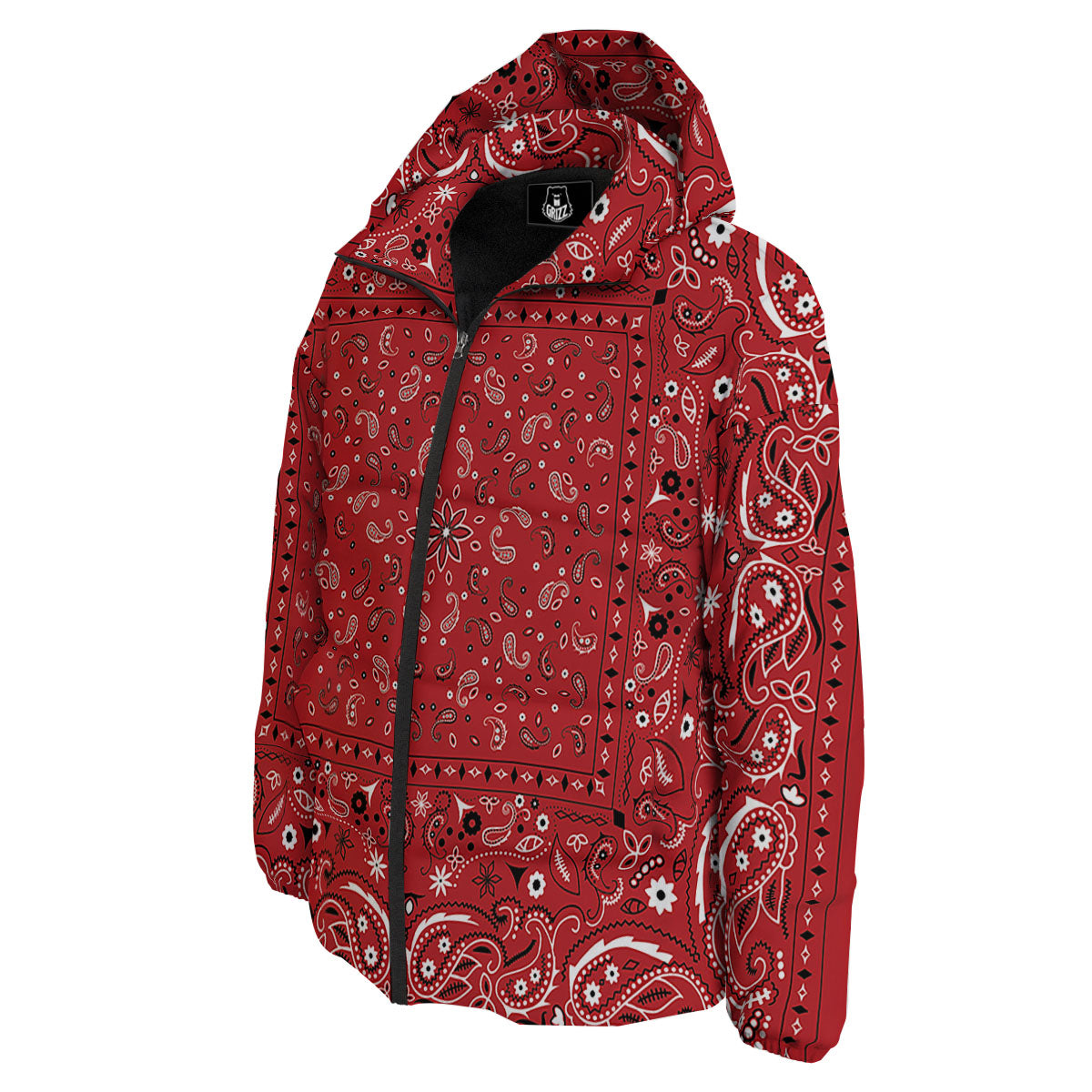 Bandana Red Paisley Print Pattern Down Jacket-grizzshop