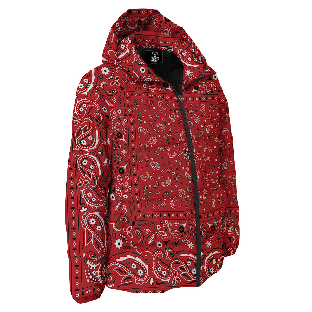Bandana Red Paisley Print Pattern Down Jacket-grizzshop