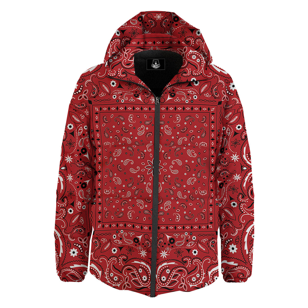Bandana Red Paisley Print Pattern Down Jacket-grizzshop