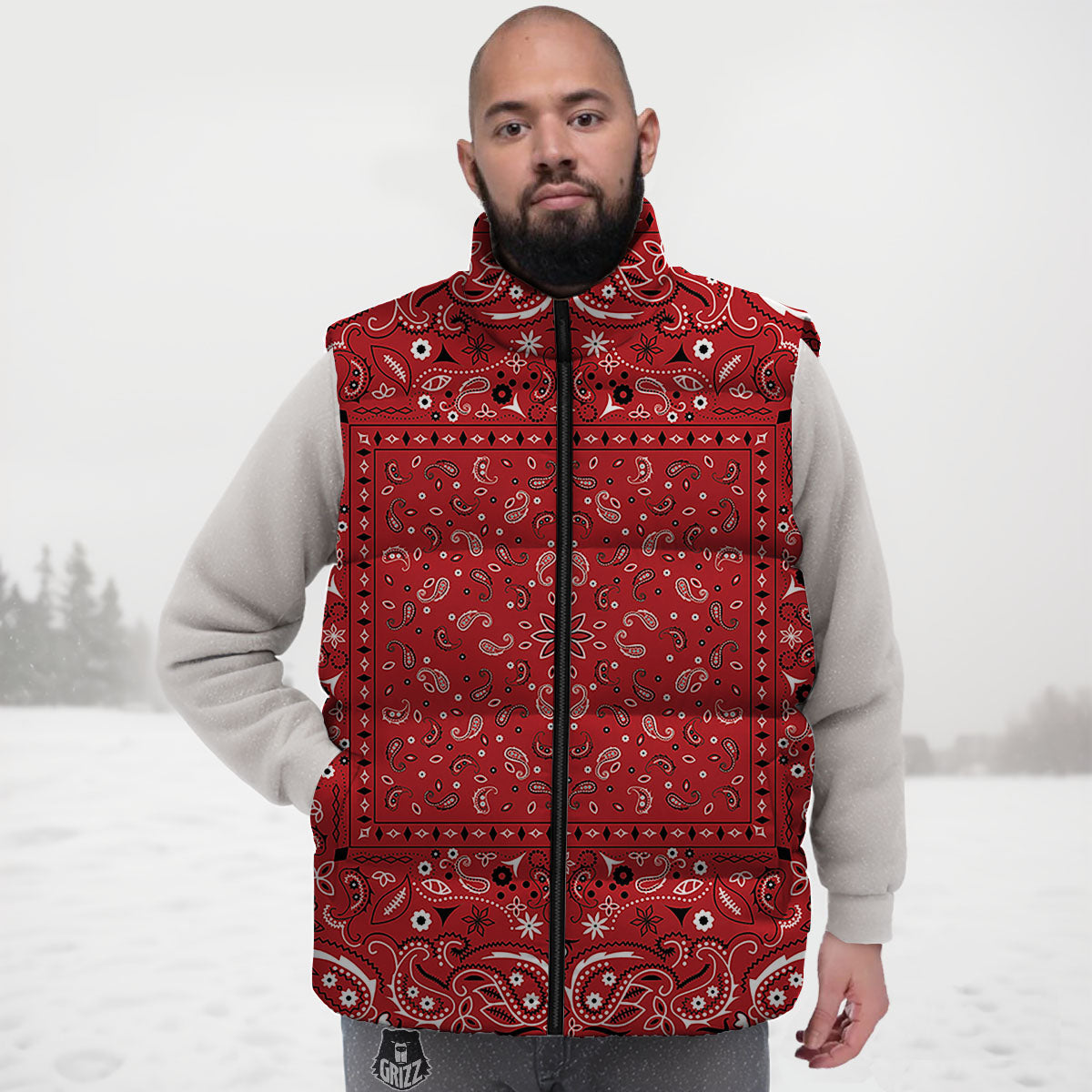 Bandana Red Paisley Print Pattern Down Vest