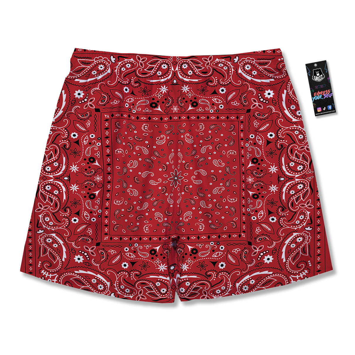 Bandana Red Paisley Print Pattern Men's Running Shorts-grizzshop