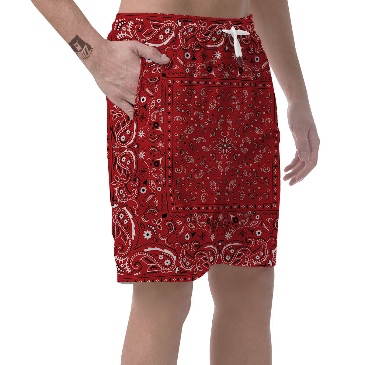 Bandana Red Paisley Print Pattern Men's Shorts-grizzshop