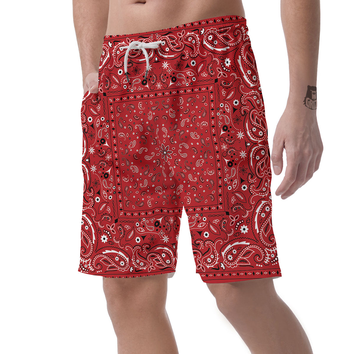 Bandana Red Paisley Print Pattern Men's Shorts-grizzshop