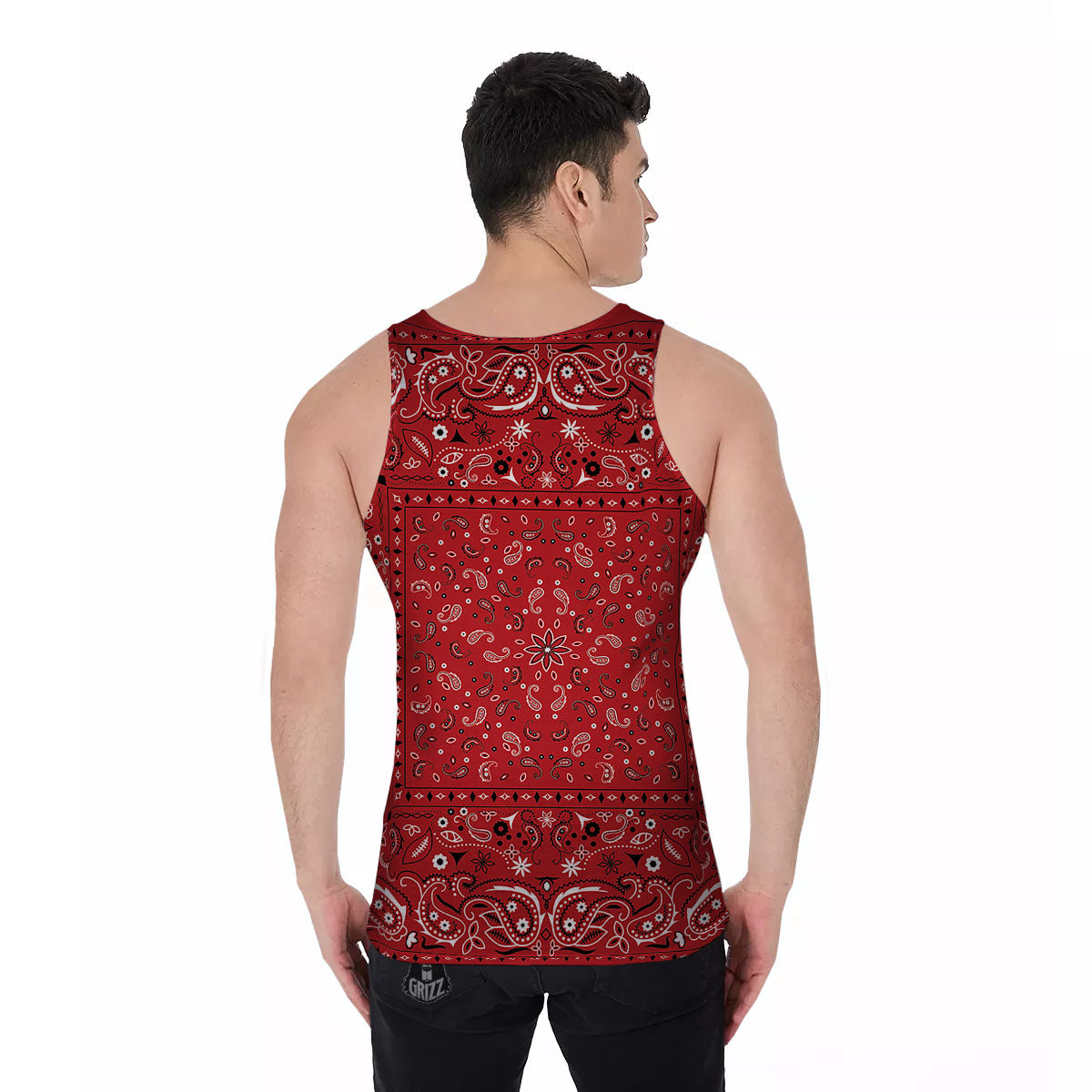 Bandana Red Paisley Print Pattern Men's Tank Top-grizzshop