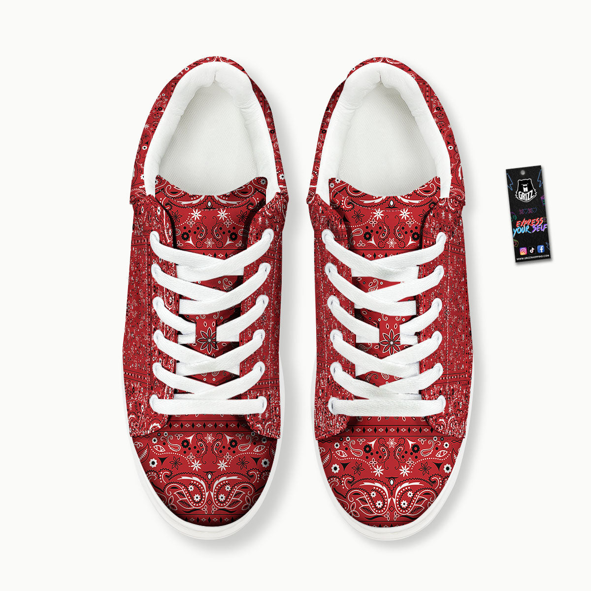 Bandana Red Paisley Print Pattern Platform Shoes-grizzshop