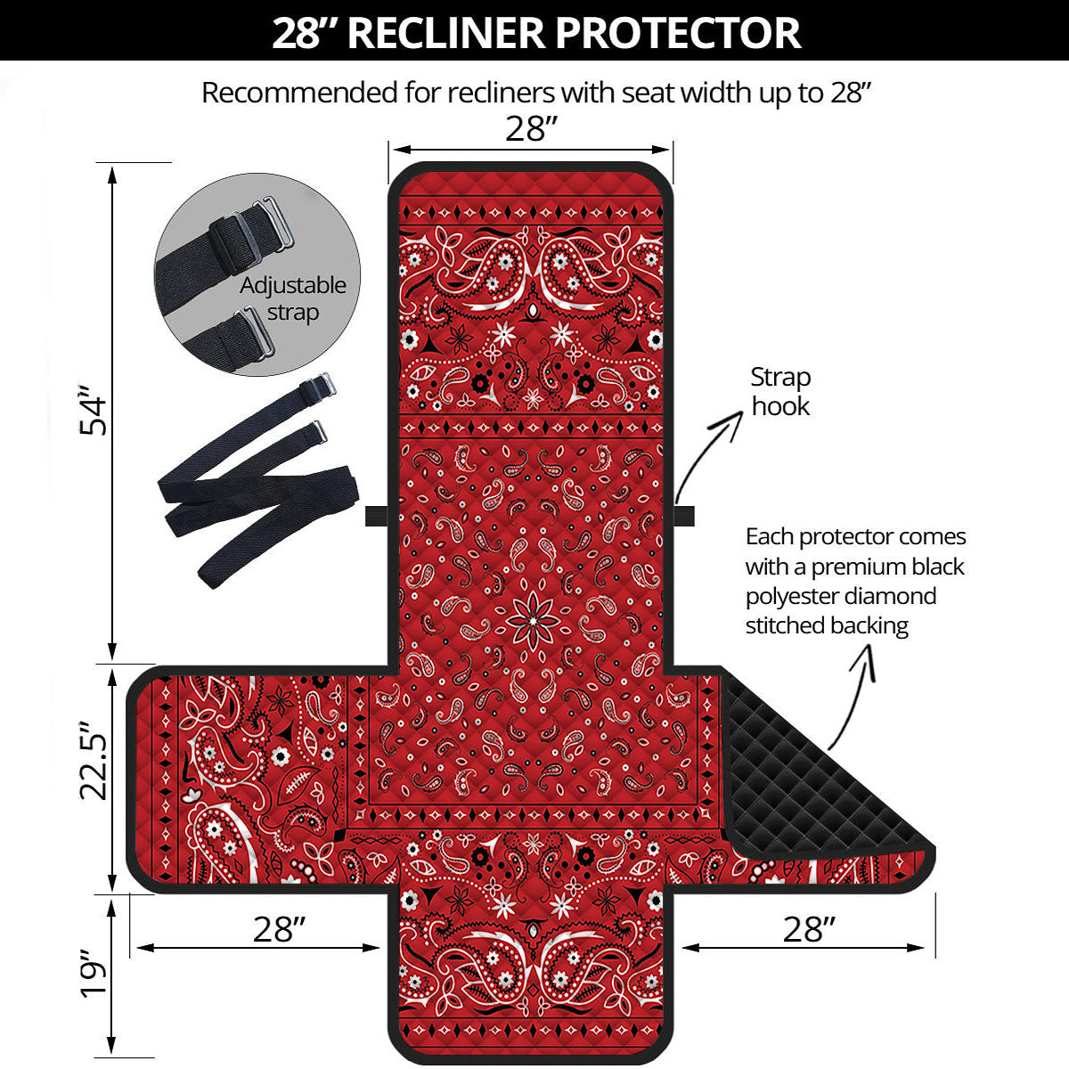 Bandana Red Paisley Print Pattern Recliner Protector-grizzshop