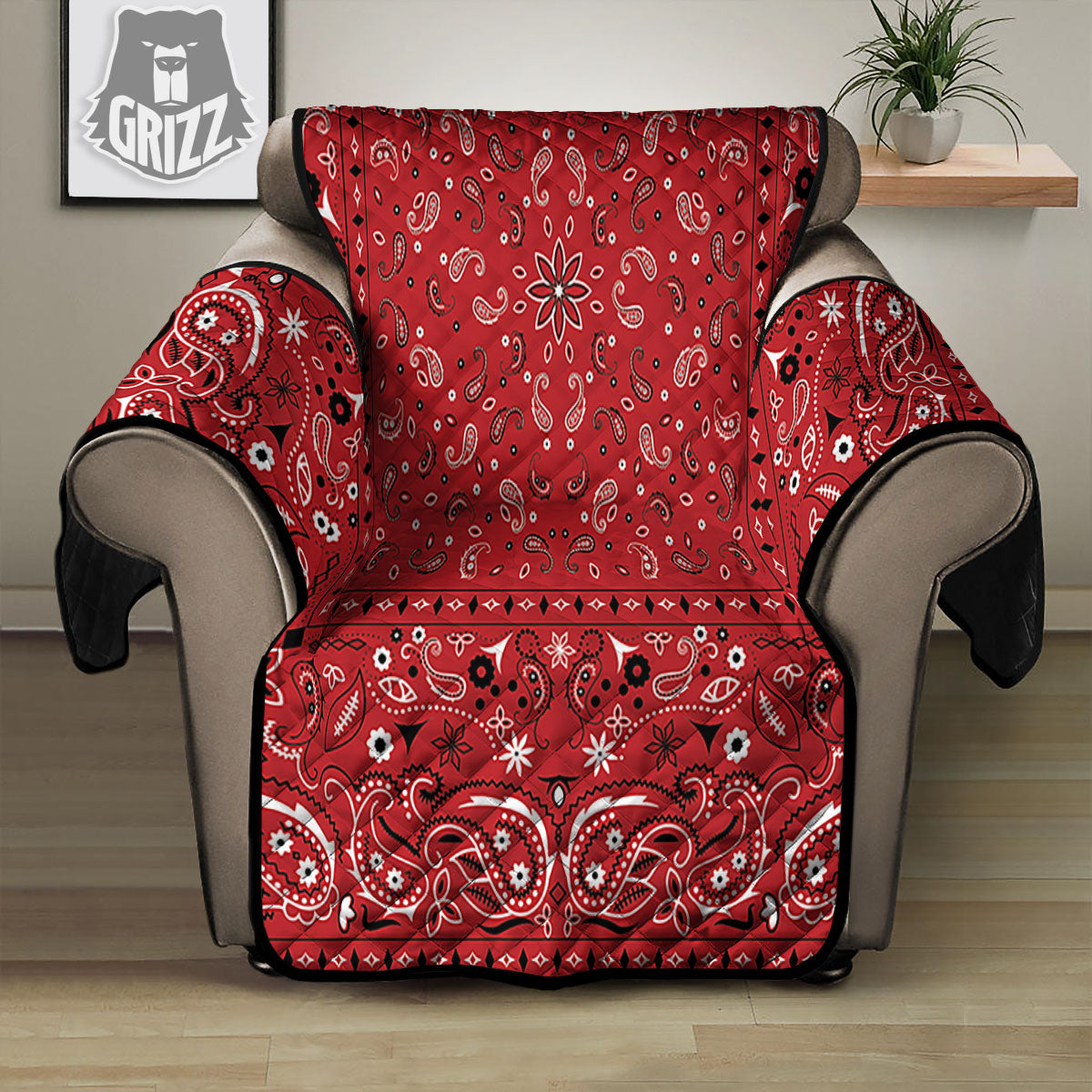 Bandana Red Paisley Print Pattern Recliner Protector-grizzshop