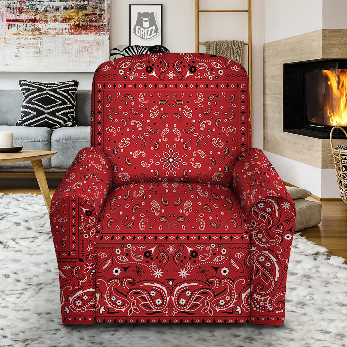 Bandana Red Paisley Print Pattern Recliner Slipcover-grizzshop