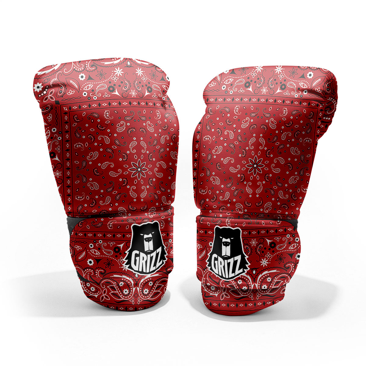 Bandana Red Paisley Print Pattern Pro Boxing Glove