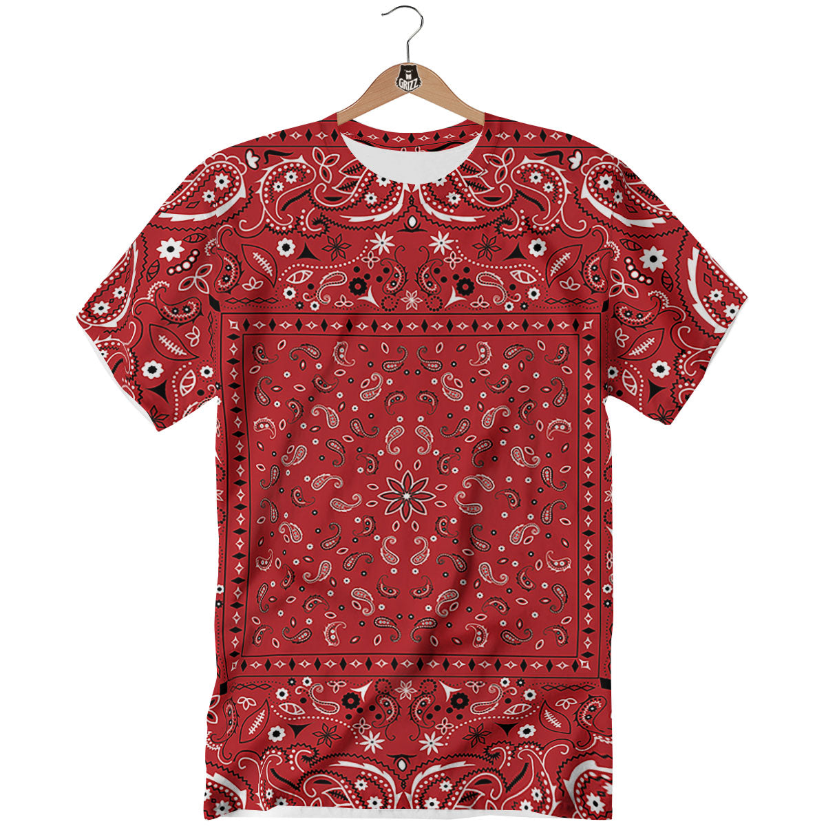Bandana Red Paisley Print Pattern T-Shirt-grizzshop