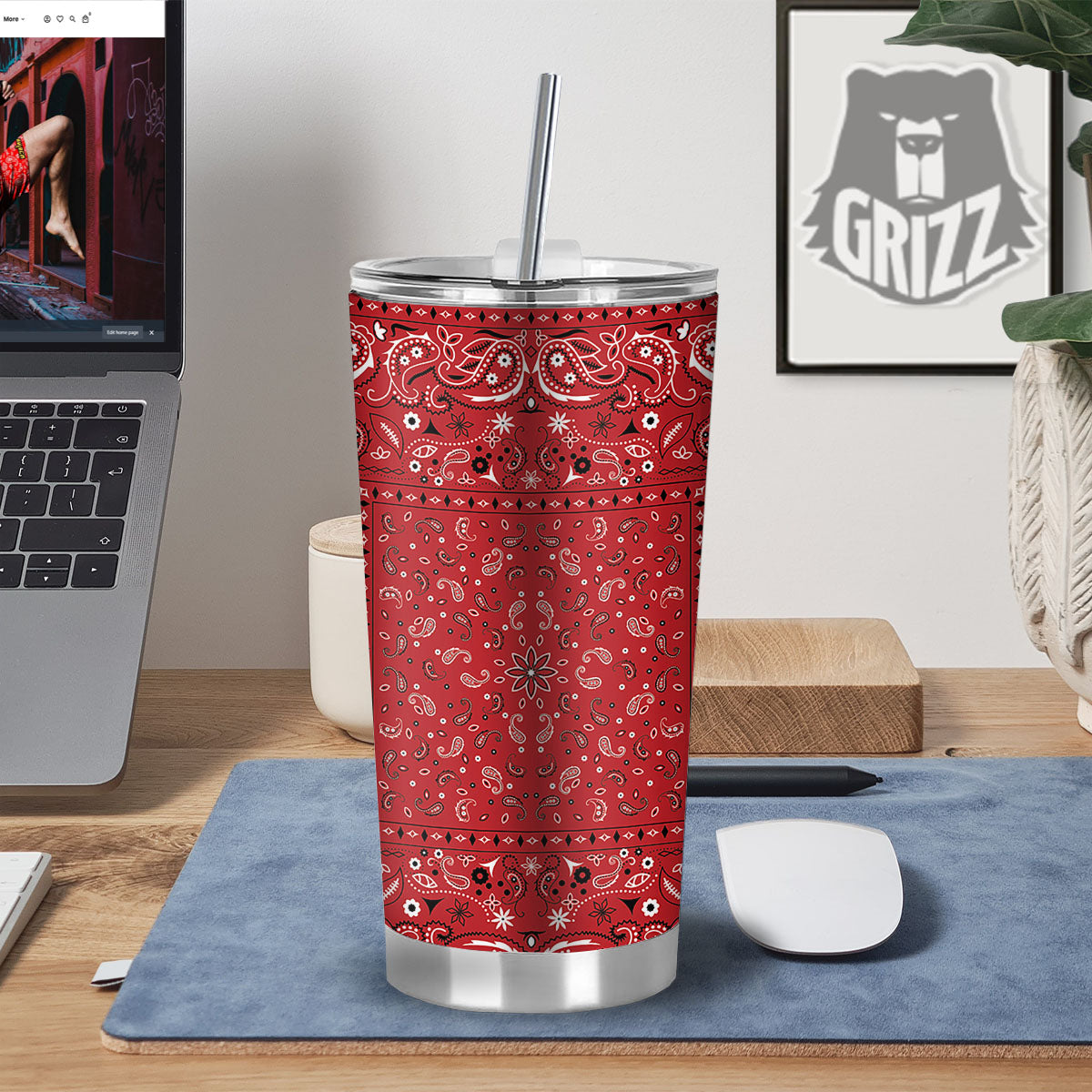 Bandana Red Paisley Print Pattern Tumbler-grizzshop