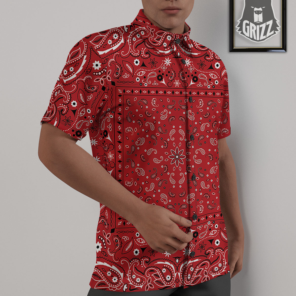 Bandana Red Paisley Print Pattern Untucked Shirts-grizzshop