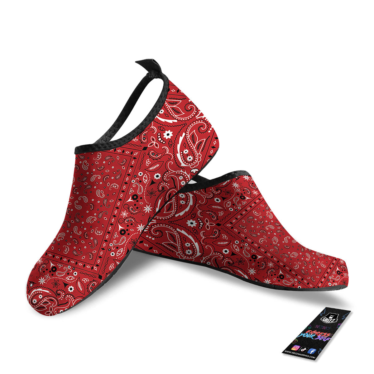 Bandana Red Paisley Print Pattern Water Shoes-grizzshop